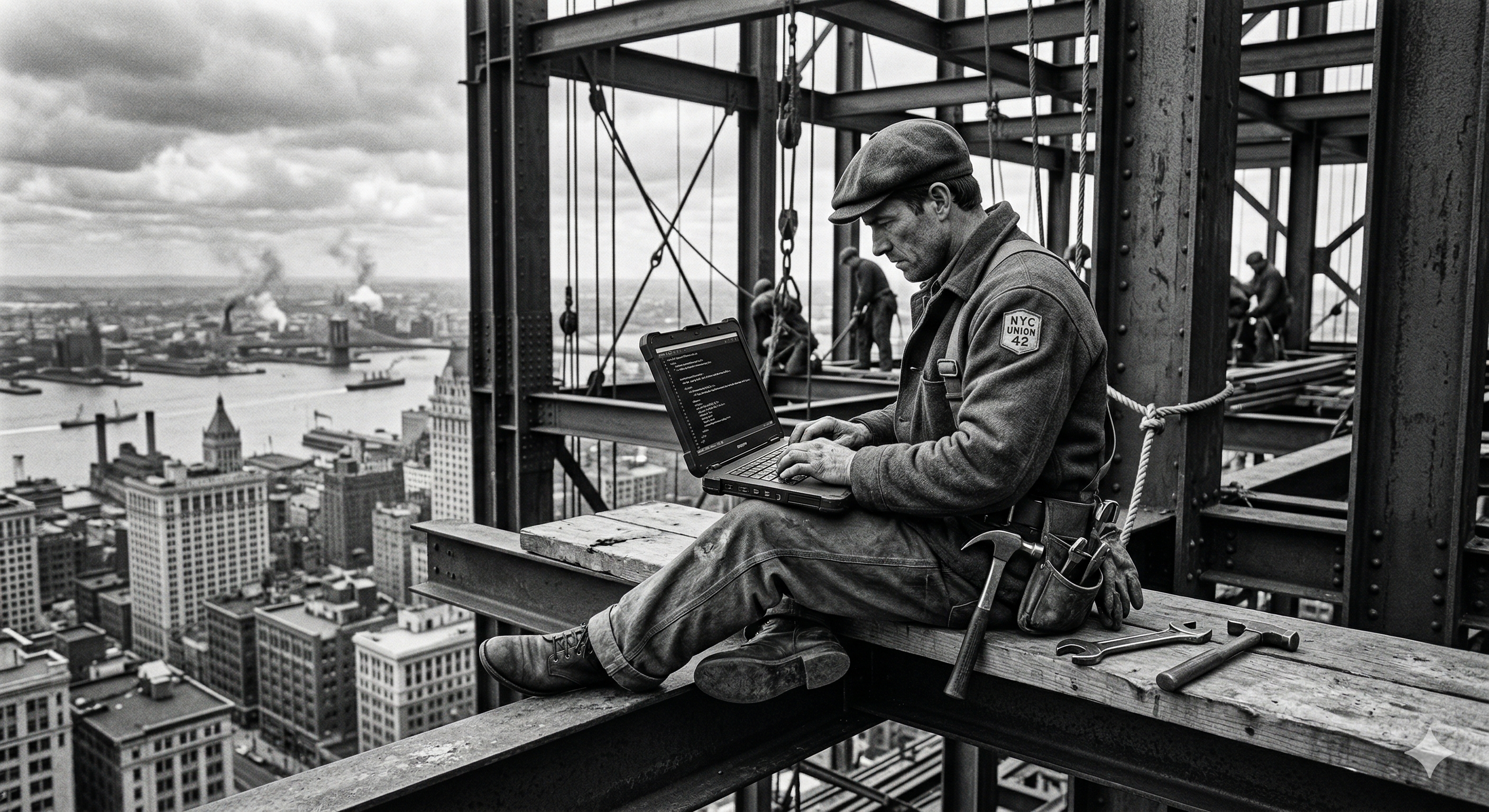 Monochrome engineer on steel construction